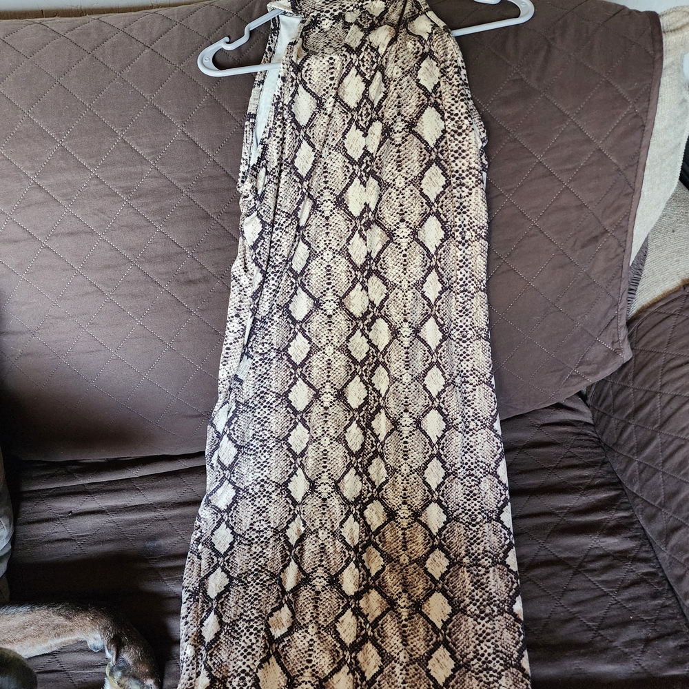 French Atmosphere Beige Snake Print Midi Dress